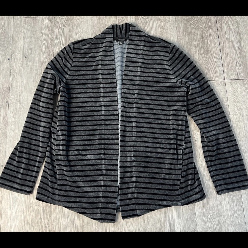 Talbots Gray and Black Striped Cardigan